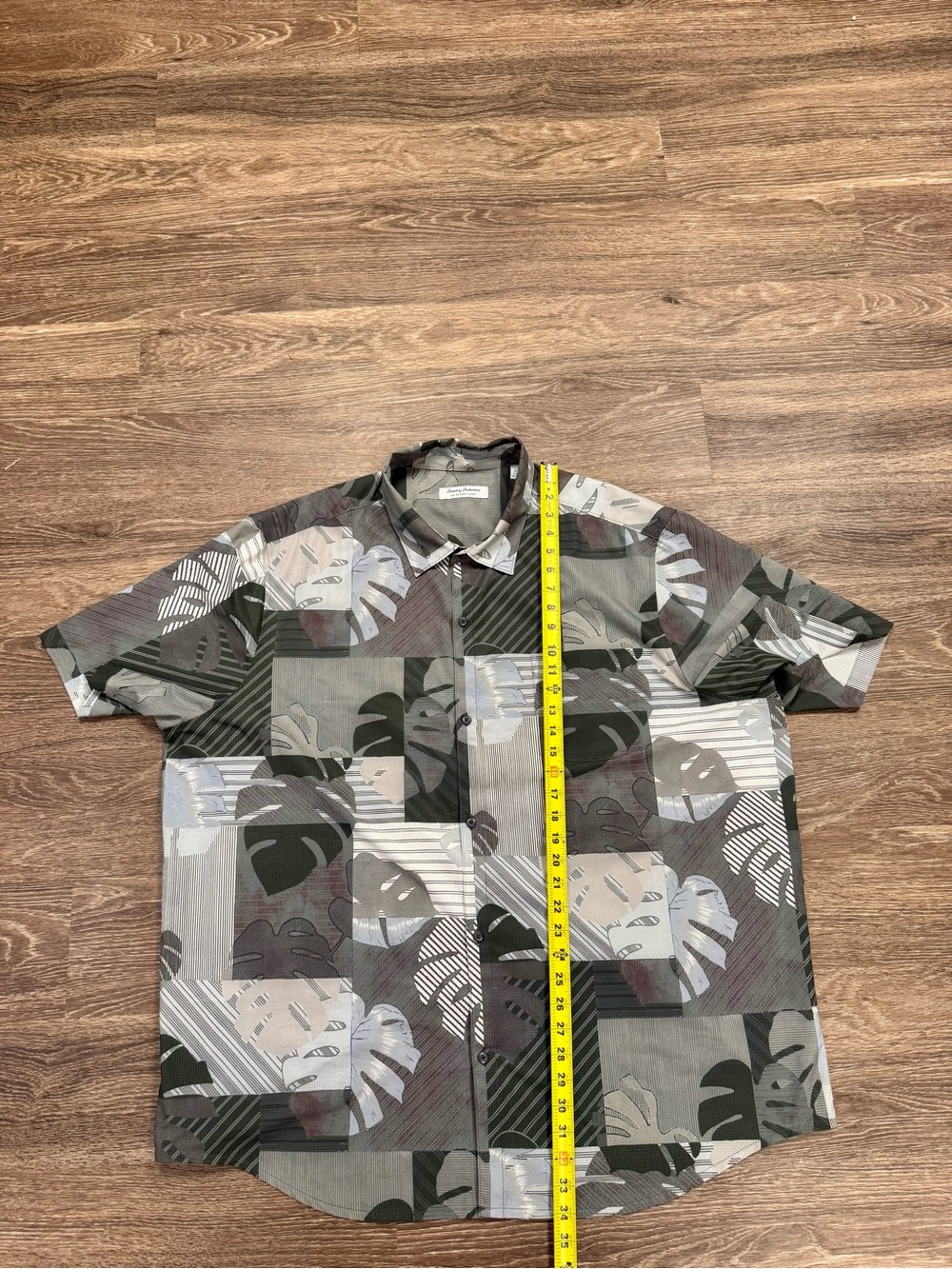 Tommy Bahama Bahama Coast Tropical Leaf Camp Shirt XXXL Stretch Gray - Picture 6 of 6